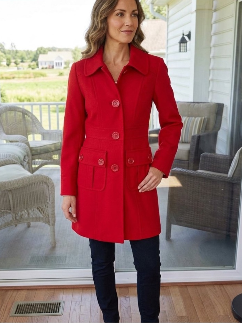 Tulle Anthropologie Red Wool blend mid length Jacket Size medium Boho Pea Coat
